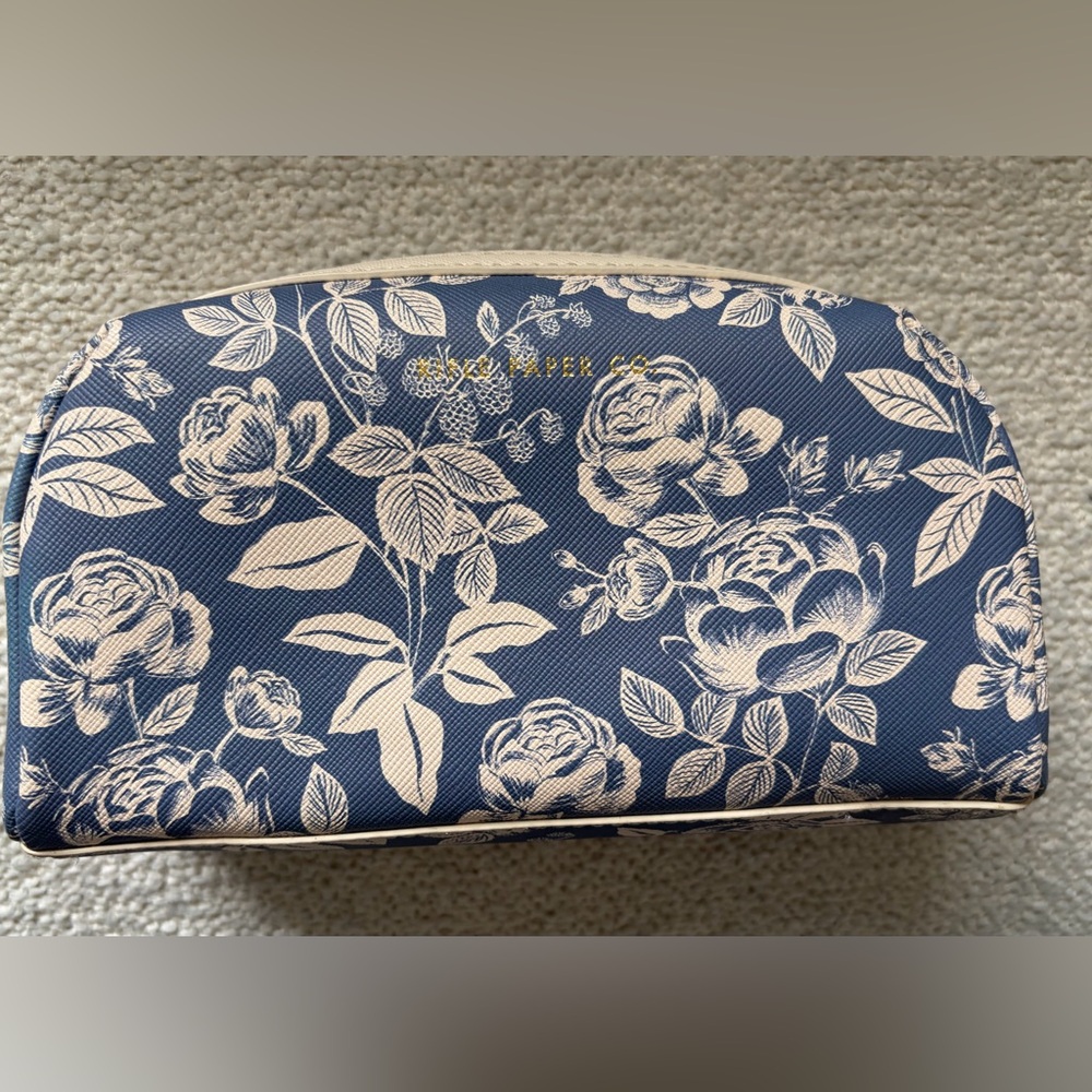 Rifle Paper Co. Blue and Cream Floral Small Cosmetics zipper Pouch